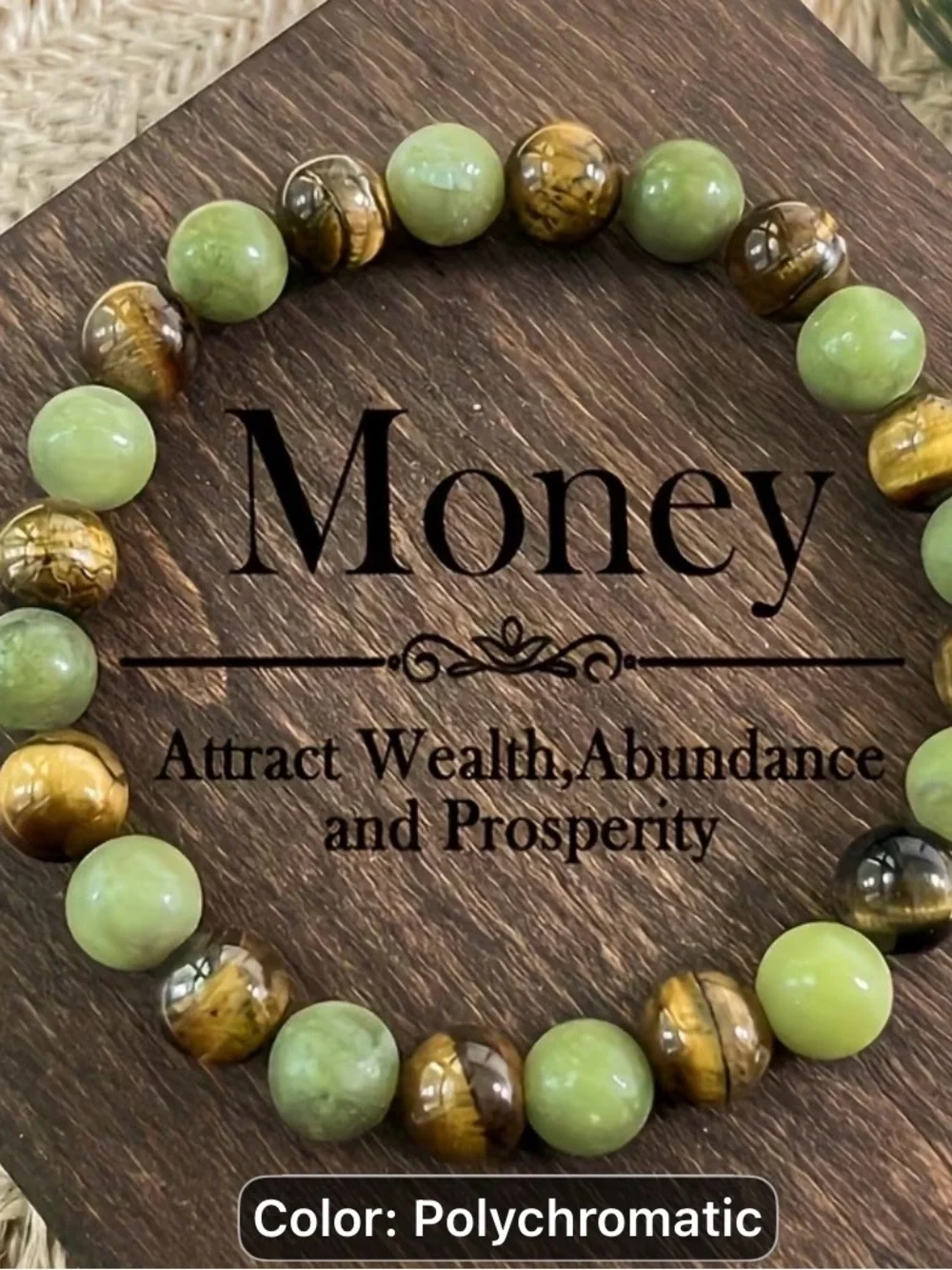 Money vintage style natural stone Stretch Wealth green & Brown Beaded Bracelet